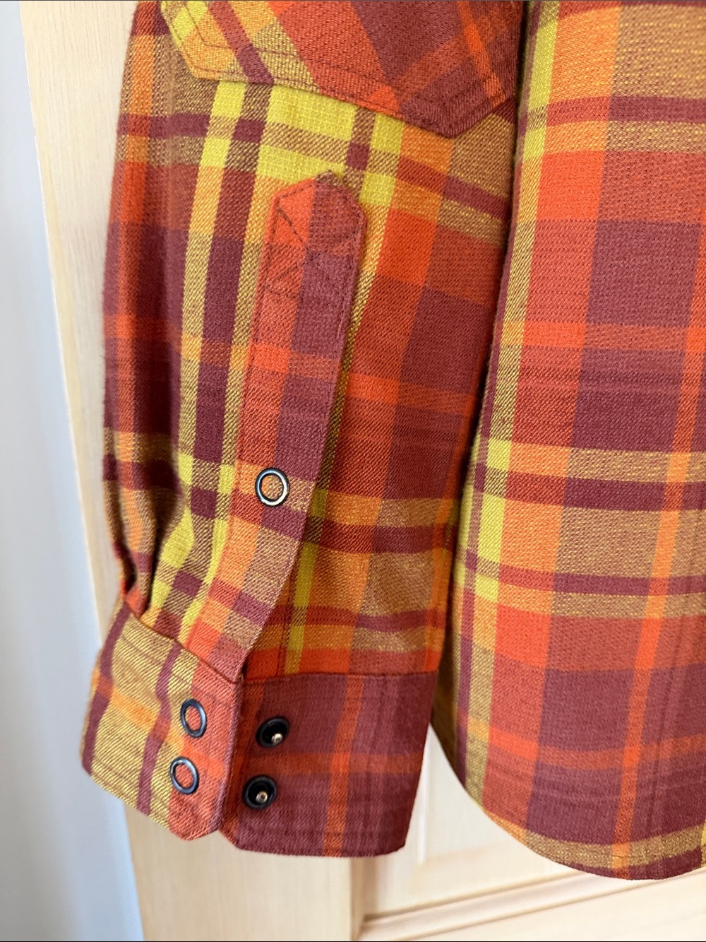 L.L. Bean Plaid Flannel Shirt - Yellow & Rust Orange - Picture 7 of 7